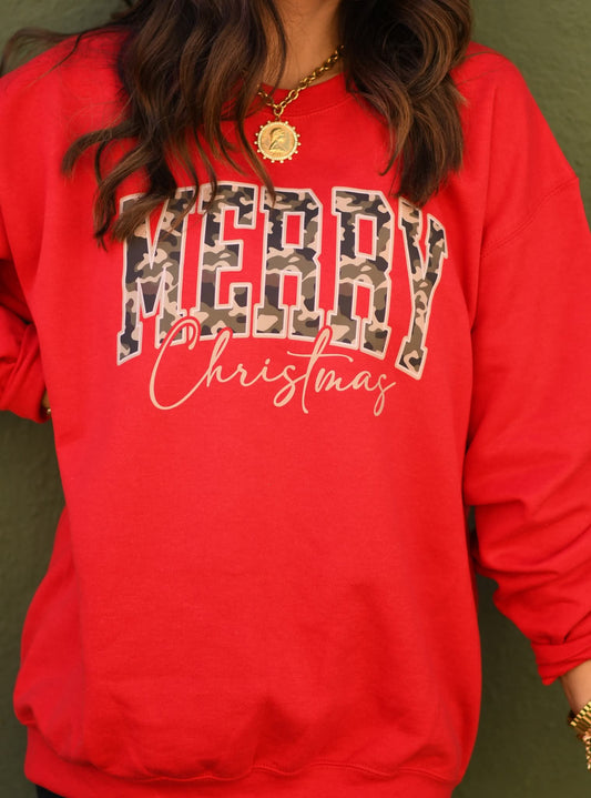 Merry Christmas Camo-Red Sweatshirt - #10595-10599
