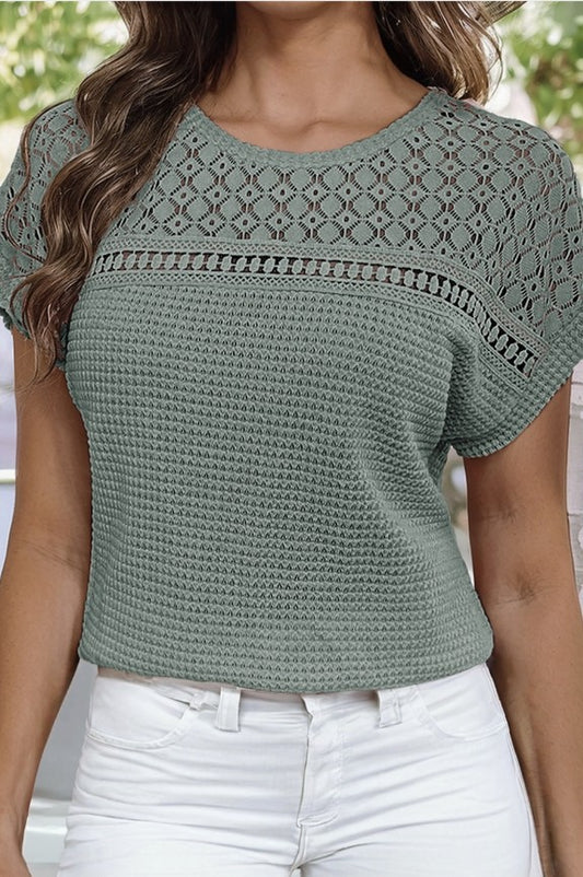 Mist Green Raglan Lace Detail Top - #9331-9335