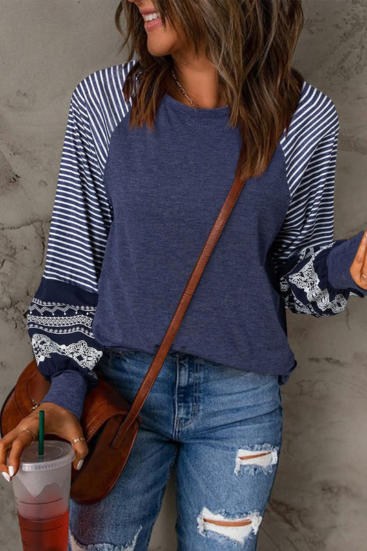 Navy Contrast Striped Raglan - #10251-10254