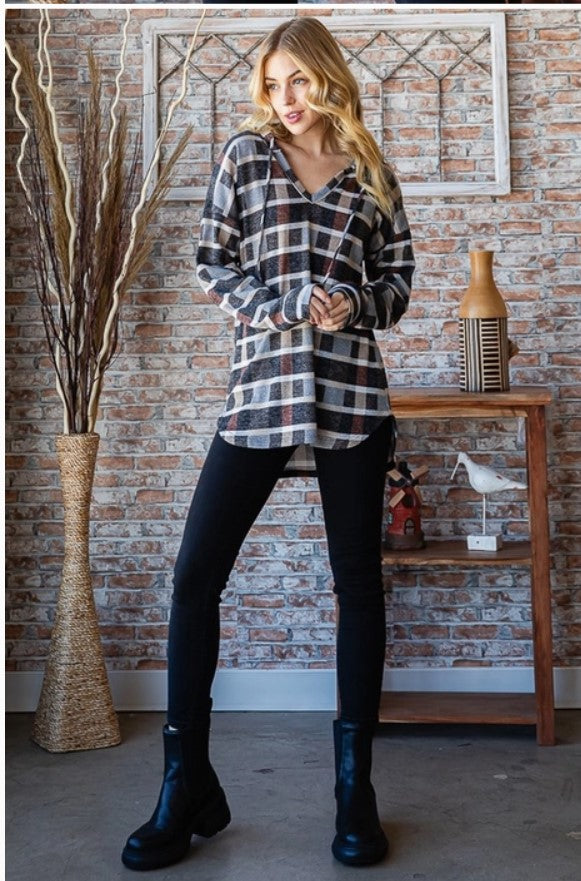 Multi Plaid Hoodie Top - #6163-6168