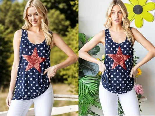 Navy Tank w/Red Sequin Star - #9478-9484