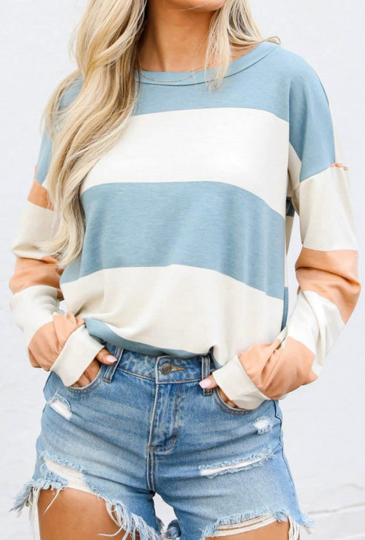Blue/White/Peach Long Sleeve Top - #10023-10026