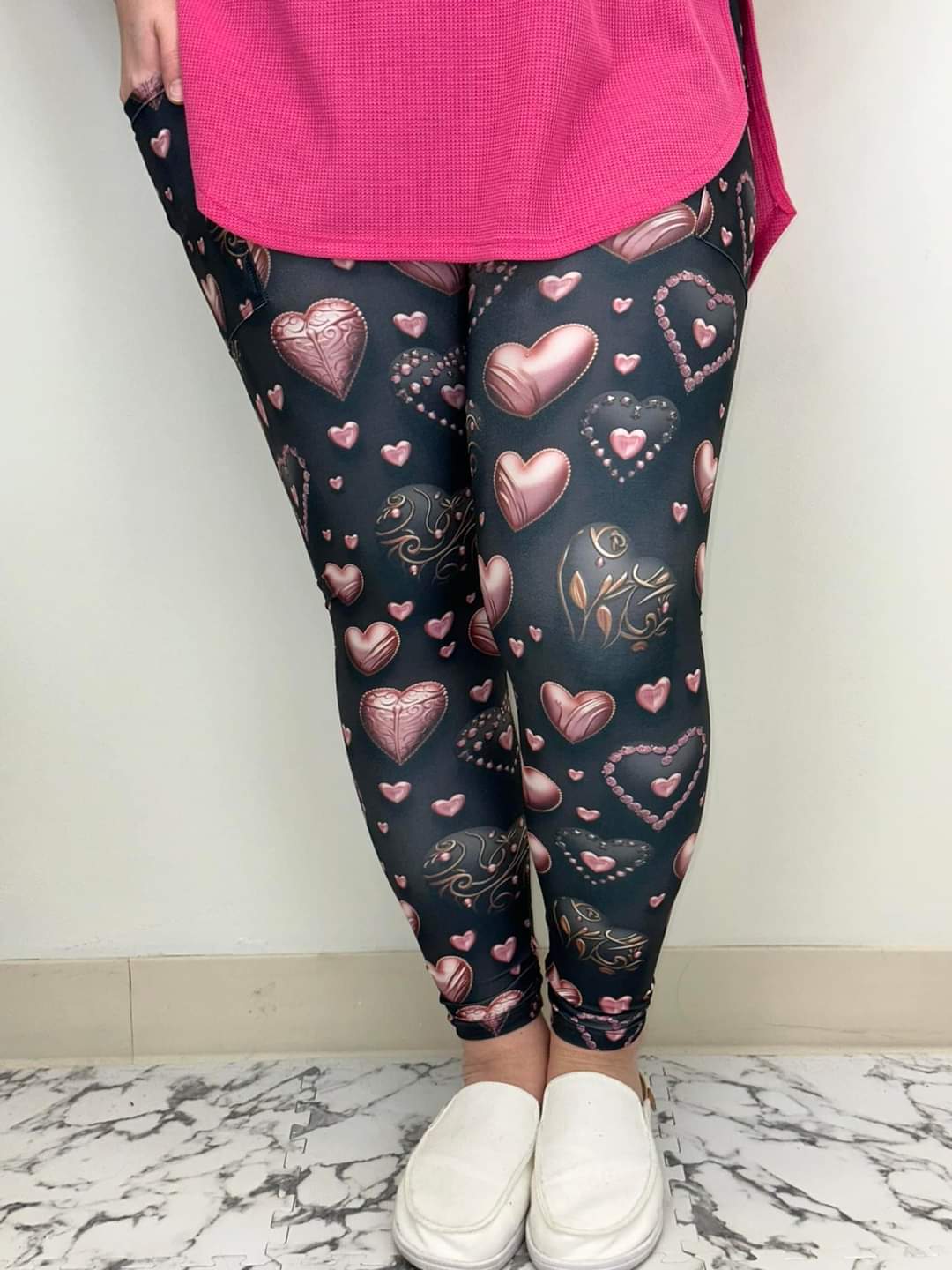 Pink & Black Heart Leggings w/Pockets - #6303-6305
