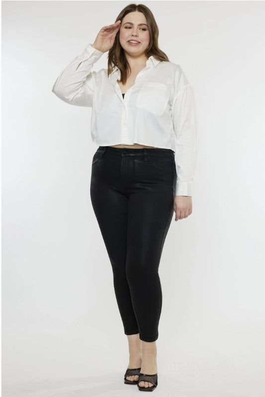 Kancan Plus Black Coated Denim Capri Jean - #9855-9858