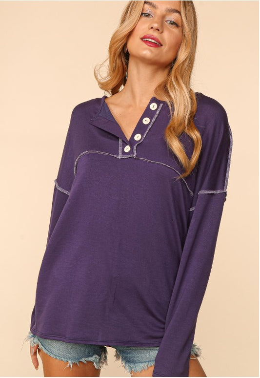 Purple Drop Shoulder Top w/Buttons - #5196-5201