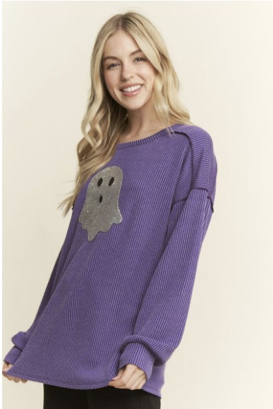 Purple Long Sleeve Top w/Silver Sequin Ghost - #10307-10312