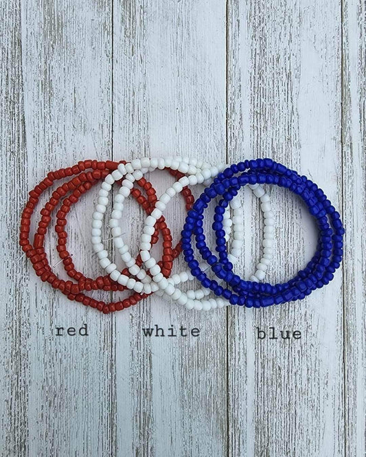 Red-White- Blue Beaded Bracelet Set - #7044