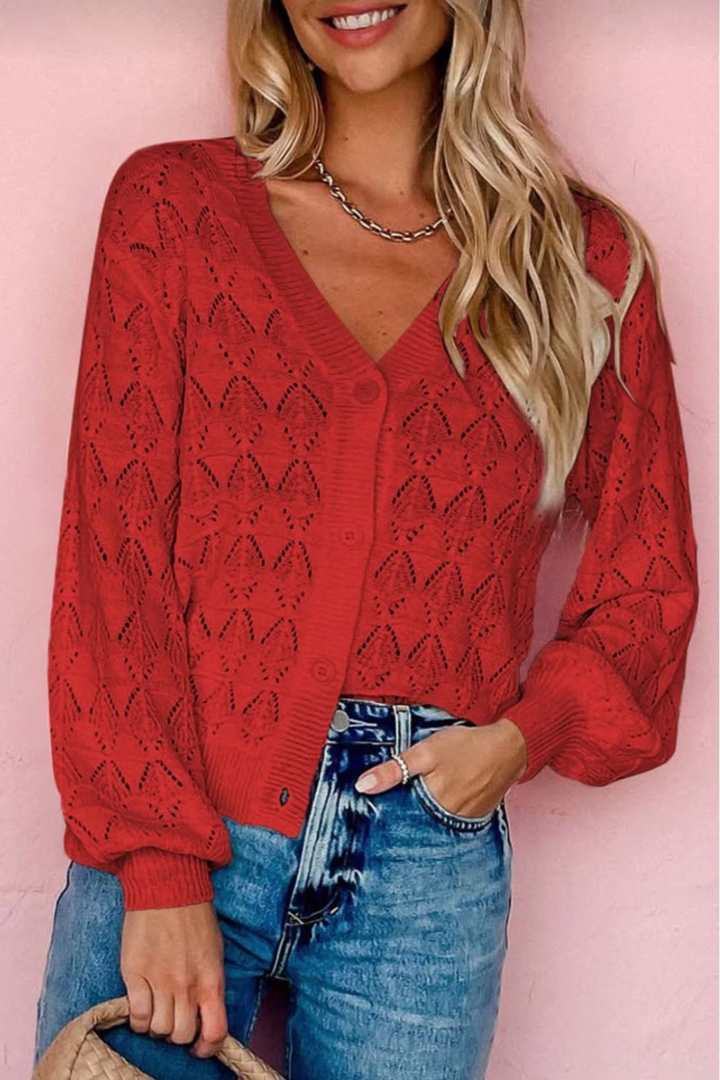 Red Crochet Cardigan - #10902-10905
