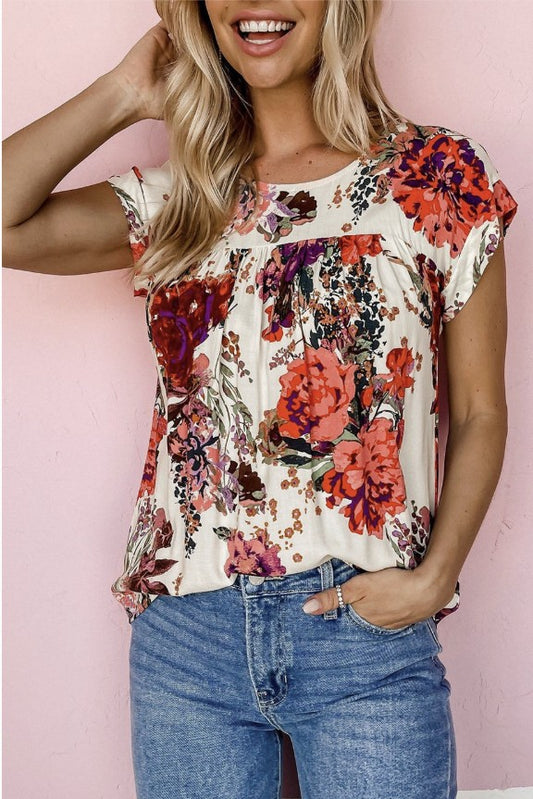 Red Floral Print Top - #9827-9830