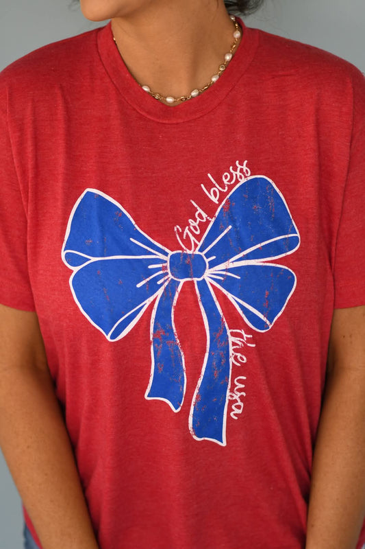 God Bless the USA Bow Tee - #9495-9500