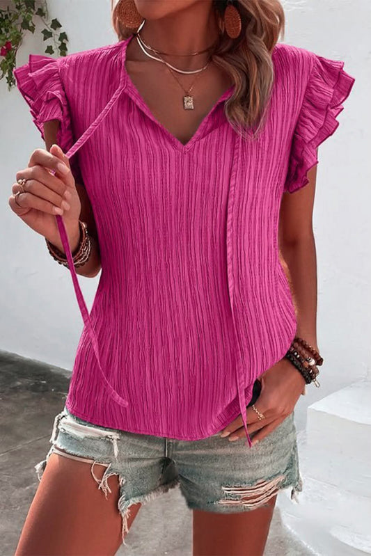 Rose Textured Ruffled V-Neck Top - #9236-9239