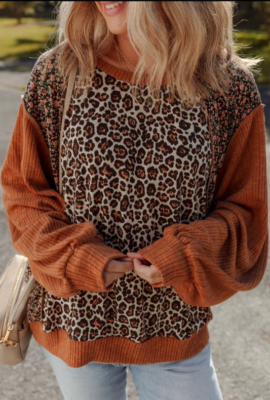 Rust Cheetah/Floral Sweater Top - #10119-10122