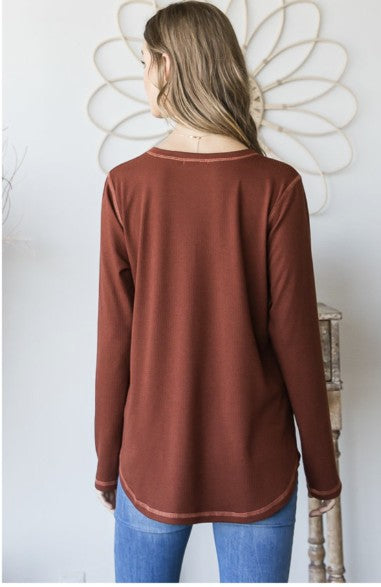 Rust Henley Long Sleeve Top - #9932-9934