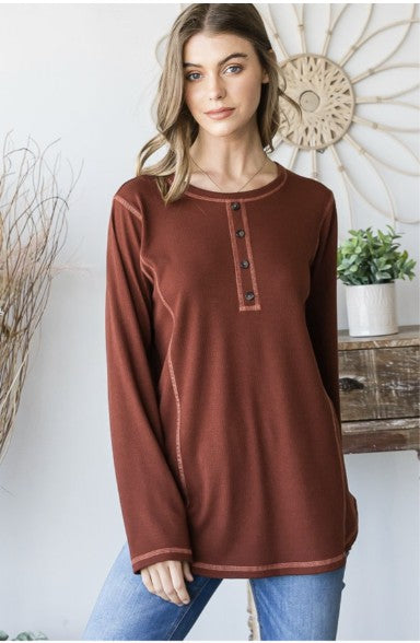 Rust Henley Long Sleeve Top - #9932-9934