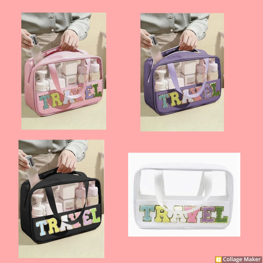 TRAVEL Clear Cosmetic Bag (Black, Purple, White & Pink - #7034-7037