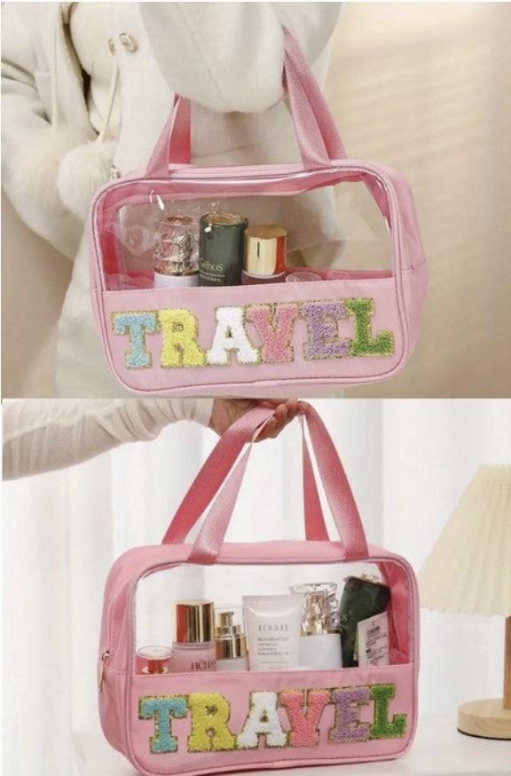 TRAVEL Clear Cosmetic Bag (Black, Purple, White & Pink - #7034-7037