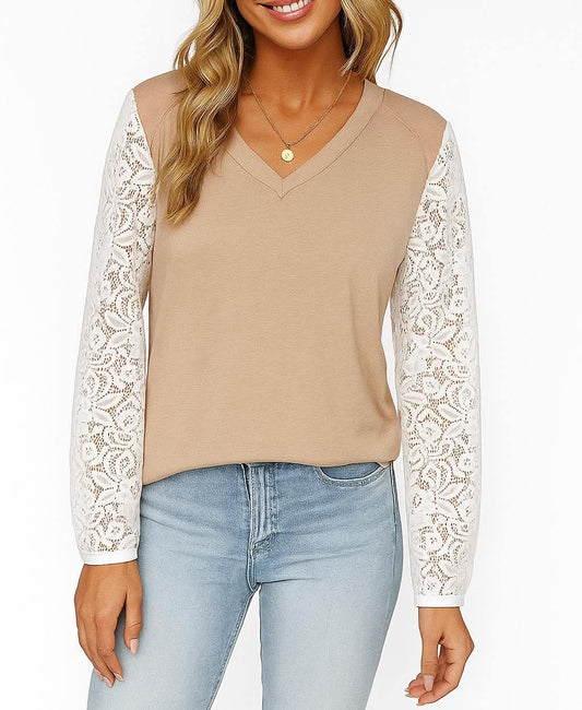 Tan Top w/White Lace Sleeves - #10847-10850