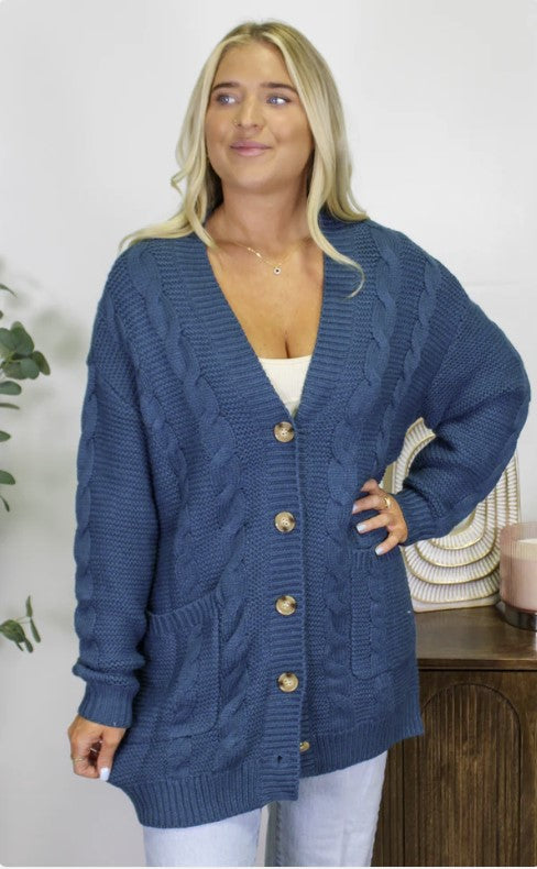 Teal Chunky Knit Cardigan - #8256-8258