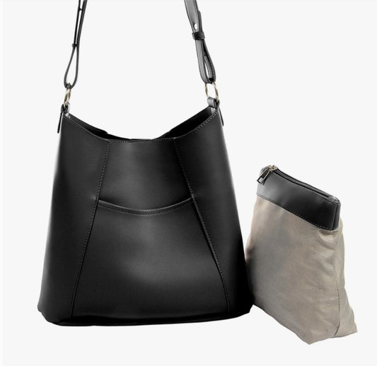 Black Bucket Bag w/Cosmetic Bag Insert - #5825
