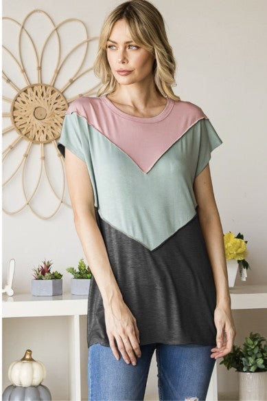 Pink-Sage-Grey Tricolor Top - #9859-9864