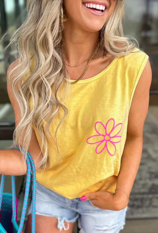 Yellow Summer Tank w/Pink Flower #9831-9834
