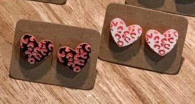 WoodEngraved Heart Earrings - 2 Colors - #3194-3195