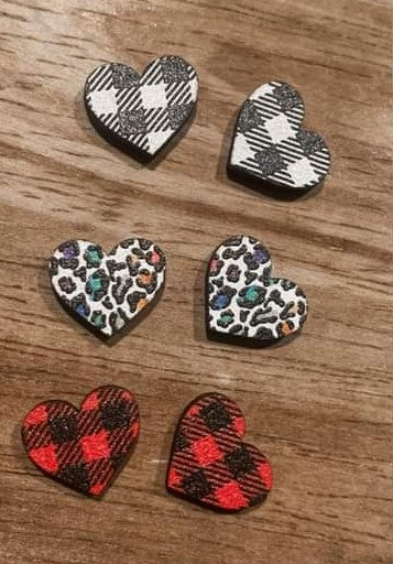 Wood Heart Earrings - 3 Styles - #3450-3451-3190