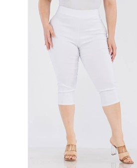 Plus Size Capri Pants (Black-Fuchsia-Red-White) - #4097-4108